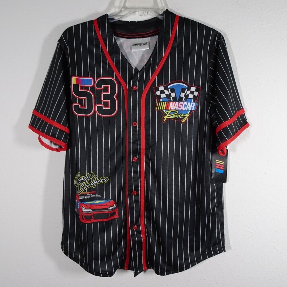Nascar Racing Team Shirt Men's Size S Black Pinstripe Button Up Baseball Jersey